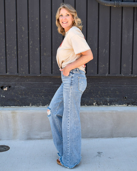 RESTOCK MR BUTTON DOWN WIDE LEG JEAN BY RISEN