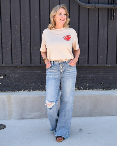 RESTOCK MR BUTTON DOWN WIDE LEG JEAN BY RISEN