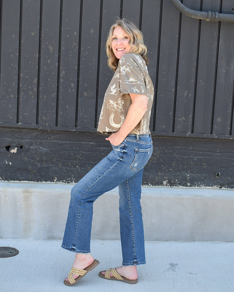RESTOCKED HR TUMMY CONTROL CROP BOOTCUT JEANS BY RISEN