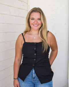 APRIL BUTTON DOWN SOLID WOVEN VEST TOP- BLACK