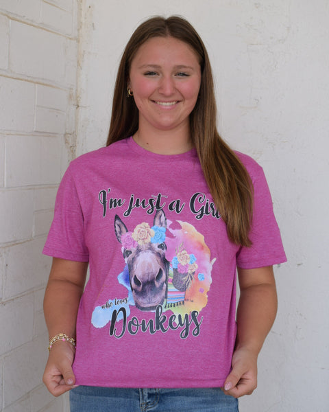 Just a Girl Who Loves Donkeys Graphic Tee - Raspberry - Reg/Curvy