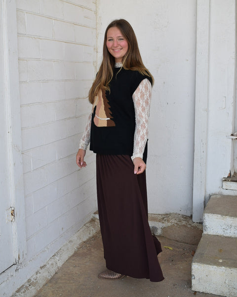 SCUBA MAXI SKIRT- BROWN - Salty Lime Boutique