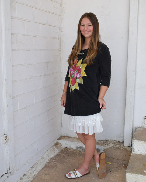 BLAZING HEART TATTERED  TEE - BY A RARE BIRD - BLACK