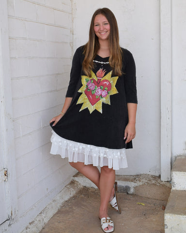 BLAZING HEART TATTERED  TEE - BY A RARE BIRD - BLACK