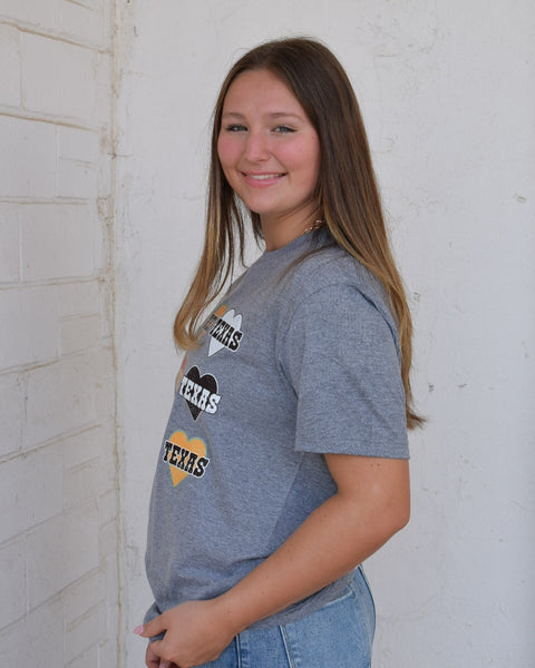 TEXAS HEARTS GRAPHIC TEE - HEATHERED GRAY - CURVY