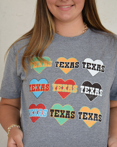 TEXAS HEARTS GRAPHIC TEE - HEATHERED GRAY - CURVY
