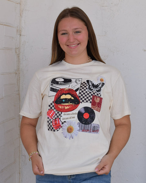 RETRO DREAM A LITTLE DREAM GRAPHIC TEE - OATMEAL - CURVY
