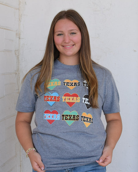 TEXAS HEARTS GRAPHIC TEE - HEATHERED GRAY - CURVY