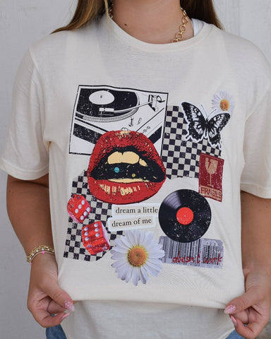 RETRO DREAM A LITTLE DREAM GRAPHIC TEE - OATMEAL - CURVY