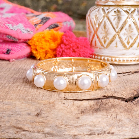 ETERNITY STATEMENT BANGLE - GOLD PEARLS