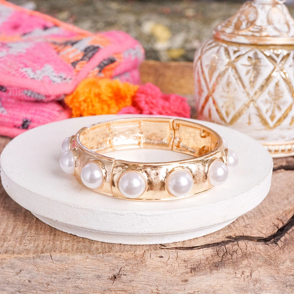 ETERNITY STATEMENT BANGLE - GOLD PEARLS