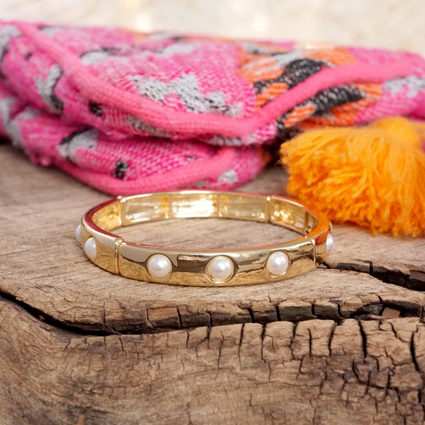 ETERNITY STRETCHY STACKABLE BANGLE- GOLD TONE SMALL PEARLS