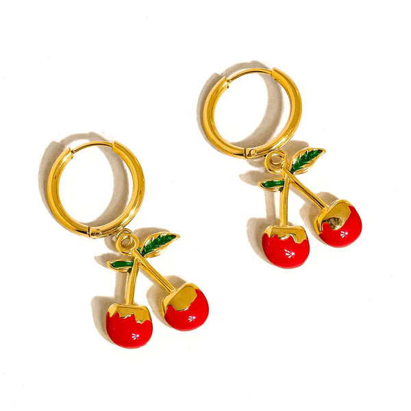 COTE 18K GOLD NON-TARNISH VINTAGE CHERRY EARRING- RED