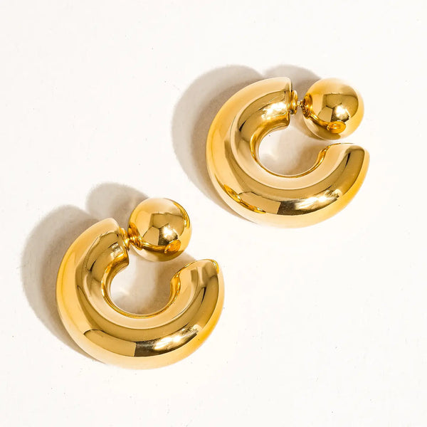 FERNANDA 16K GOLD NON-TARNISH BALL C HOOP EARRING- GOLD