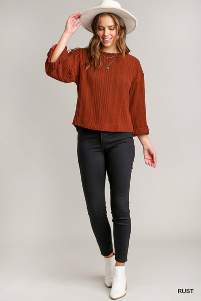 BALEY KNIT TOP WITH TAP BUTTON - RUST