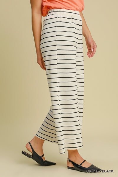 DONNA WIDE LEG STRIPED PANTS BY UMGEE- CREAM/BLACK