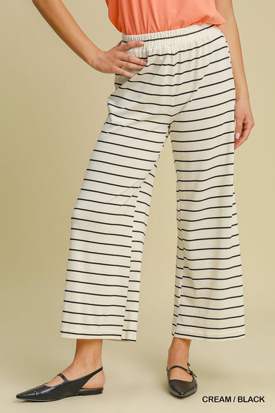 DONNA WIDE LEG STRIPED PANTS BY UMGEE- CREAM/BLACK