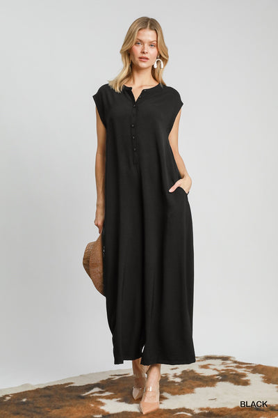 ROMP AROUND THE TOWN SLEEVELESS JUMPSUIT  BY UMGEE - BLACK - REG/CURVY