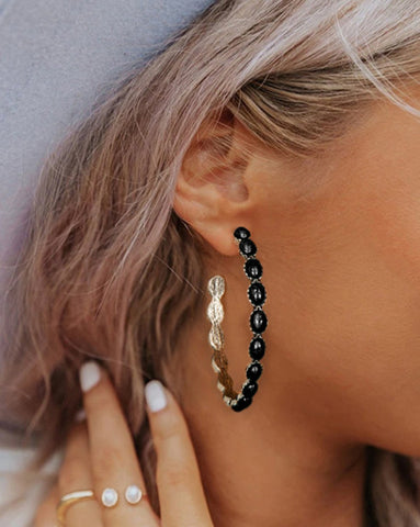 BLACK INLAY HOOP EARRING