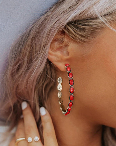 RED INLAY HOOP EARRING