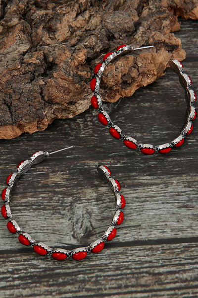 RED INLAY HOOP EARRING