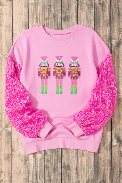 CHRISTMAS NUTCRACKER SEQUIN SLEEVE SWEATSHIRT