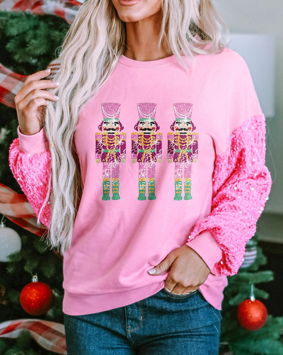 CHRISTMAS NUTCRACKER SEQUIN SLEEVE SWEATSHIRT