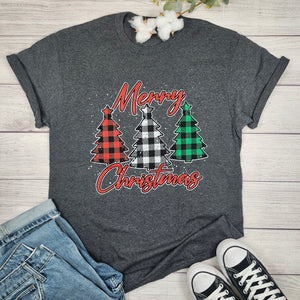 THREE PLAID CHRISTMAS TREES