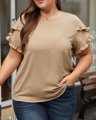 ALL THE RUFFLES SHORT SLEEVE TOP - CURVY