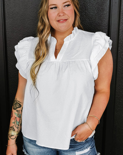 MADISON RUFFLE SLEEVE BLOUSE - CURVY