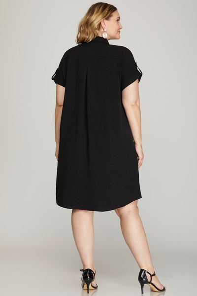 CURVY - CRUISING SHIRT DRESS - BLACK