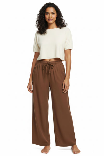 CURVY SCUBA DRAWSTRING PANT - BROWN - Salty Lime Boutique