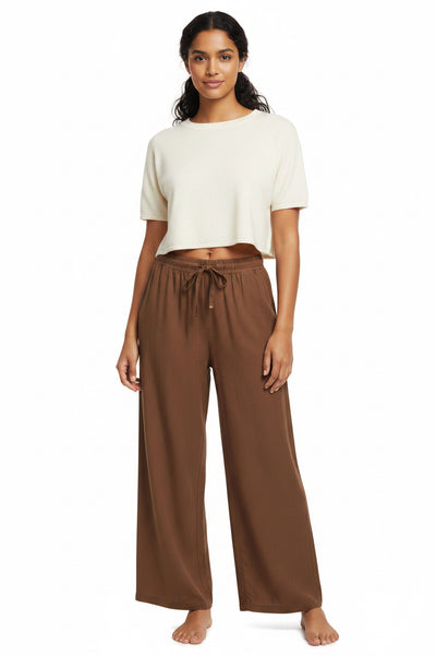 CURVY SCUBA DRAWSTRING PANT - BROWN - Salty Lime Boutique