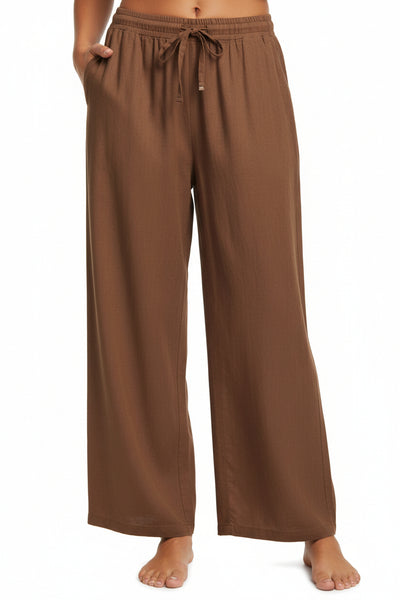 CURVY SCUBA DRAWSTRING PANT - BROWN