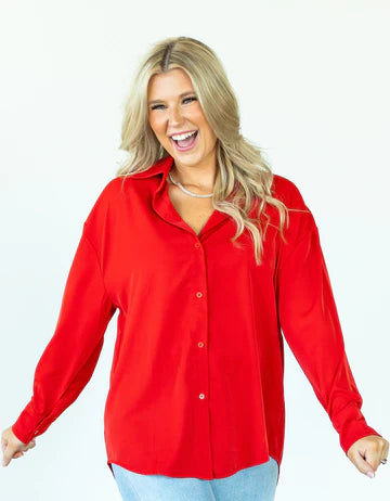 KATHRYN CLASSIC BUTTON-UP - RED - REG/CURVY