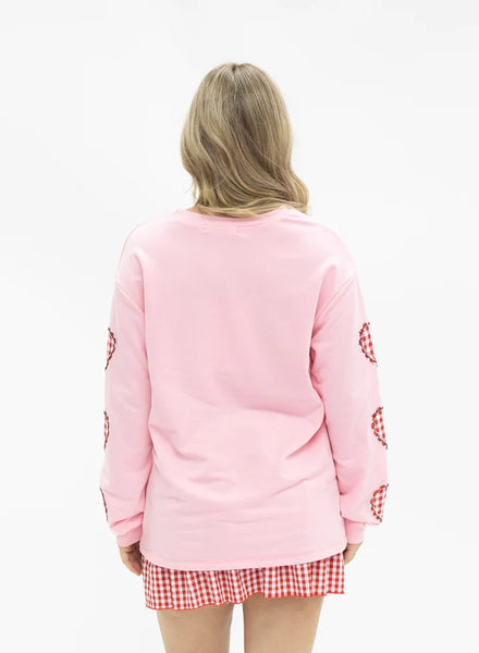 GINGHAM "LOVE" SWEATSHIRT - PINK