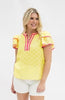 V-Neck Flutter Sleeve Top, Yellow - Salty Lime Boutique