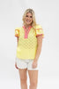 V-Neck Flutter Sleeve Top, Yellow - Salty Lime Boutique