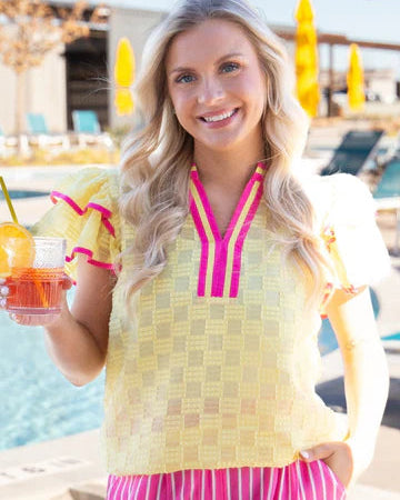 V-Neck Flutter Sleeve Top, Yellow - Salty Lime Boutique