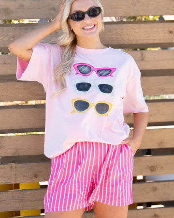 SHADES OF SUMMER GRAPHIC TEE - PINK - Salty Lime Boutique
