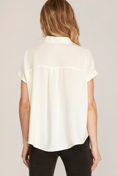 BAILEY COLLARED WOVEN TOP - OFF WHITE