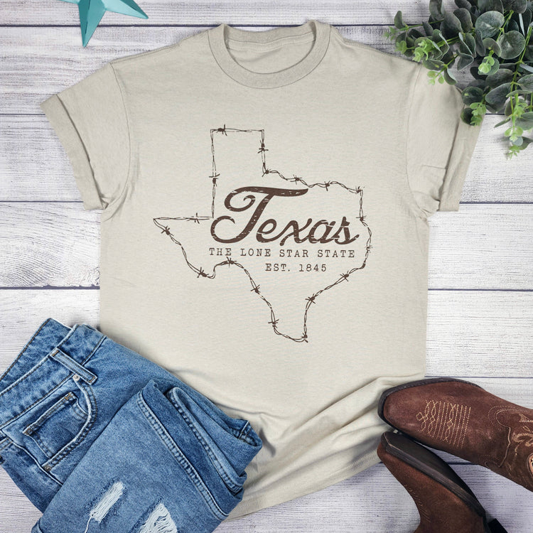 BARDED WIRE TEXAS MAP GRAPHIC TEE