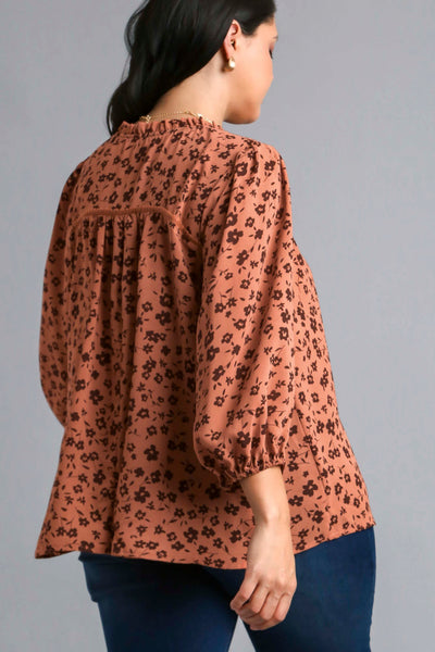 FLORAL PRINT LACE TAPE TOP BY UMGEE - RUST