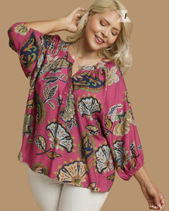 BOHO PAISLEY PUFF SLEEVE BLOUSE BY UMGEE - CURVY