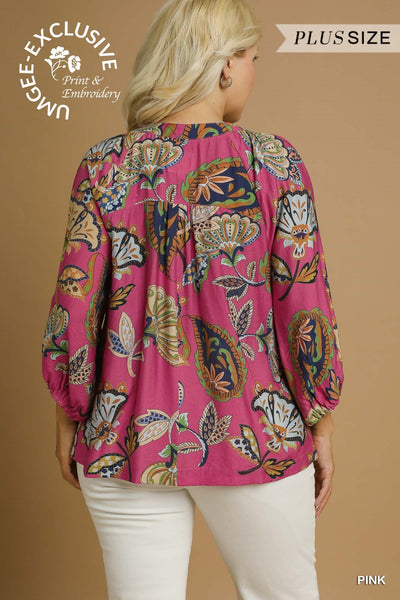 BOHO PAISLEY PUFF SLEEVE BLOUSE BY UMGEE - CURVY