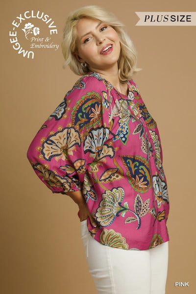 BOHO PAISLEY PUFF SLEEVE BLOUSE BY UMGEE - CURVY