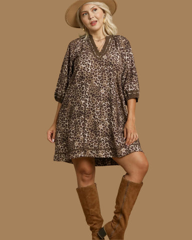 WHAT I WANT LEOPARD PRINT MINI DRESS BY UMGEE  - CURVY