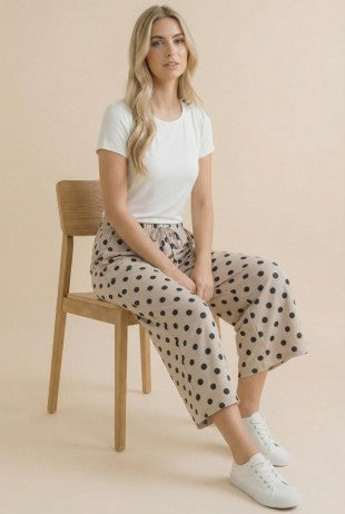 Polka Dot Dream Wide Leg Pant - Ivory/Charcoal