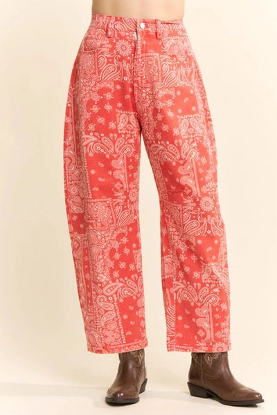 Bandana Print High-Rise Barrel Pants- Reg/Curvy
