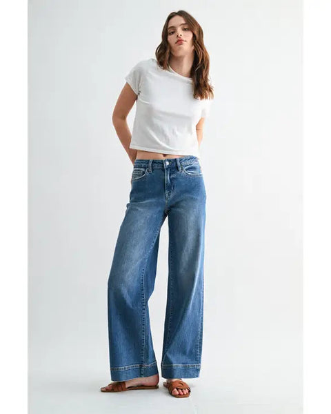 Mid Rise Wide Leg Trouser Hem Jean By Mica